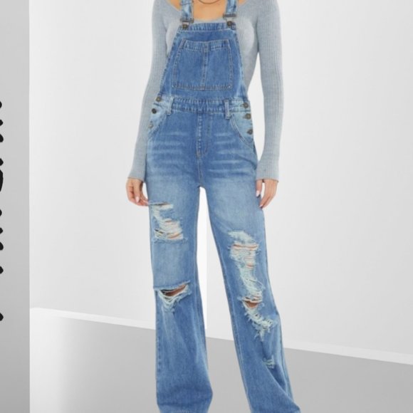 KanCan Blue Distressed Denim Overalls - Picture 4 of 4